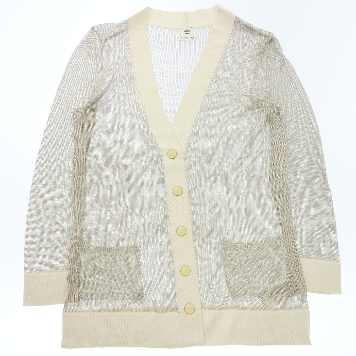 Very good condition◆Hermes knit cardigan mesh gold button size 38 ladies cream HERMES [AFB38] 