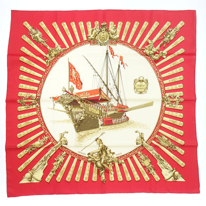 Very good condition◆Hermes Scarf Carre90 Silk La MARINE a RAMES Ship Red HERMES [AFI1] 