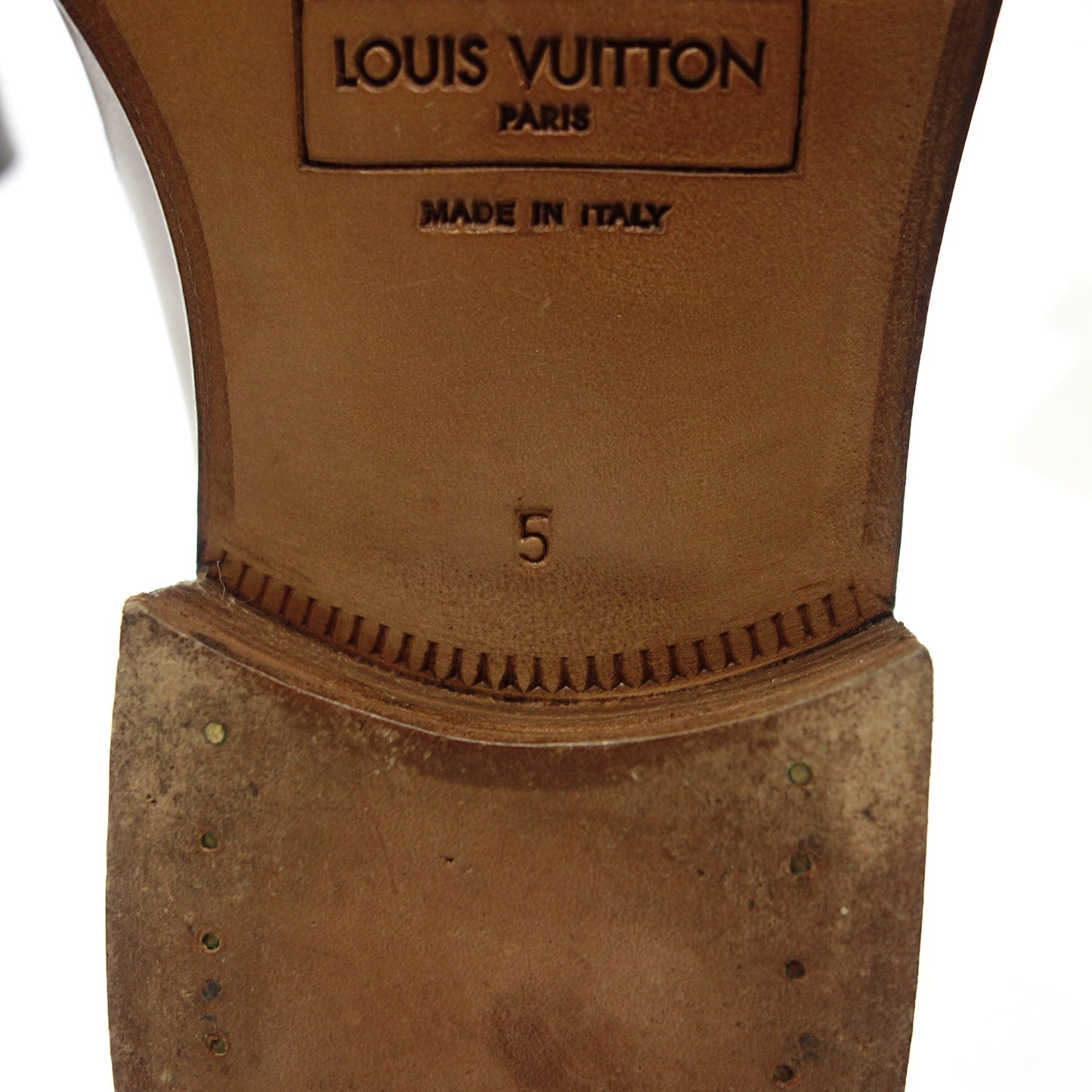 状况良好◆ 路易威登皮革乐福鞋打孔男式尺寸 5 棕色 LOUIS VUITTON [AFC1] 