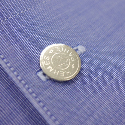 Very good condition◆Hermes long sleeve shirt cotton serie button men's size 39 blue HERMES [AFB37] 