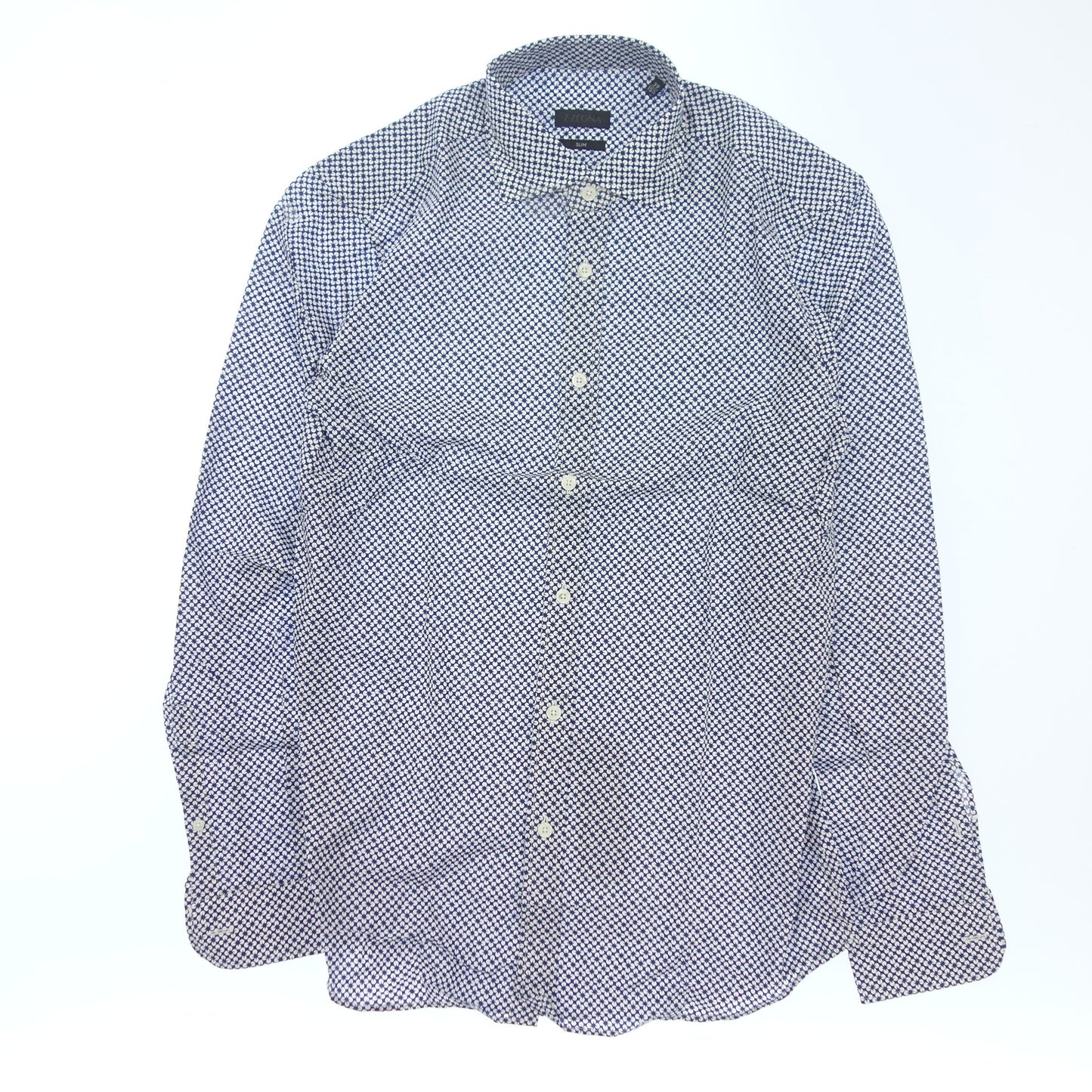 Zegna long sleeve shirt slim fit all over pattern Z men's S blue x white Z ZEGNA [AFB24] [Used] 