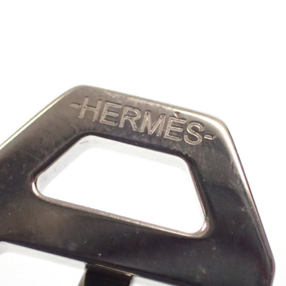 Good Condition◆Hermes Leather Bracelet Paddock Double Tour A Engraved Silver Hardware Black HERMES [LA] 