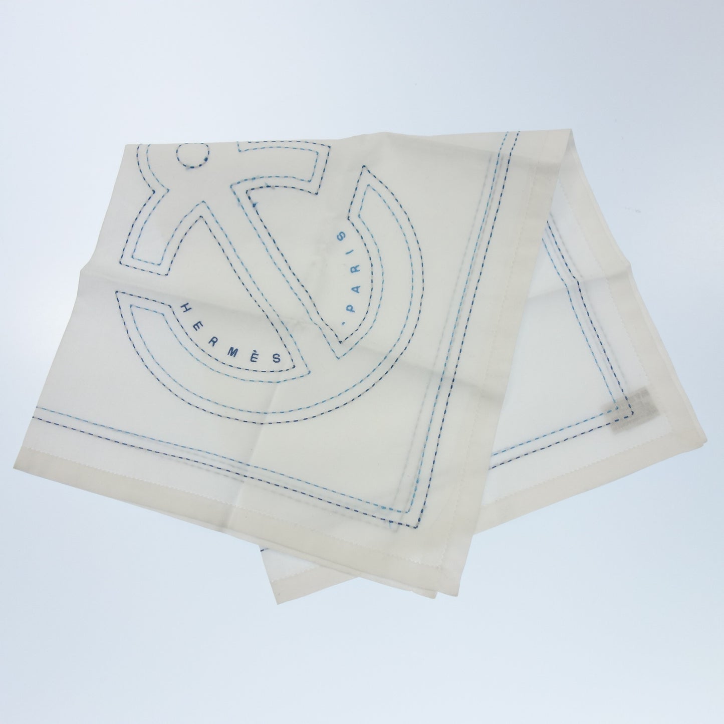 Hermes Handkerchief Embroidery Rudder Marine Ladies White HEMRES [AFI17] [Used] 