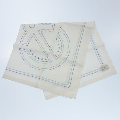 Hermes Handkerchief Embroidery Rudder Marine Ladies White HEMRES [AFI17] [Used] 