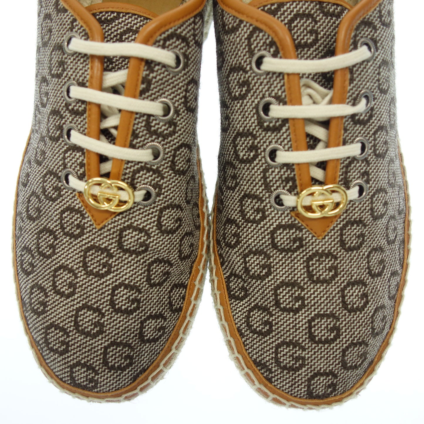 Good condition ◆ Gucci lace-up shoes canvas GG Marmont espadrilles men's 6.5 beige x brown GUCCI [AFD6] 