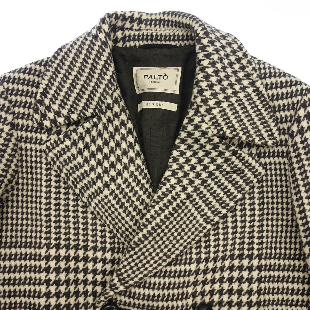 Very good condition◆PALTO Chester coat double houndstooth wool houndstooth pattern men's size 48 black x white PALTO [AFA15] 