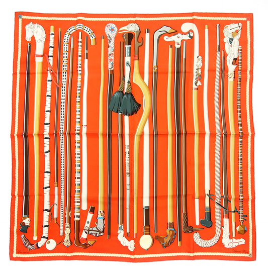 Good condition◆Hermes Scarf Kare90 Silk Les cannes Cane Orange HERMES [AFI20] 