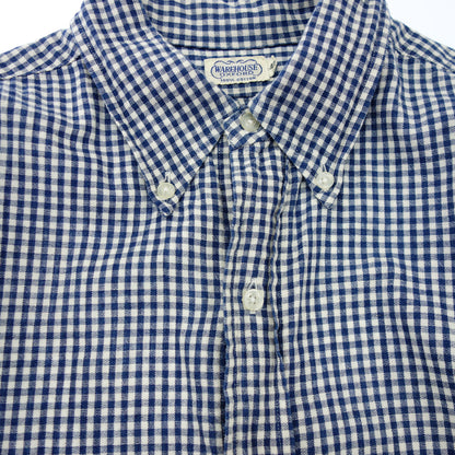 WAREHOUSE Long Sleeve Shirt Oxford Button Down Gingham Check 40 Men's Blue WAREHOUSE [AFB10] [Used] 