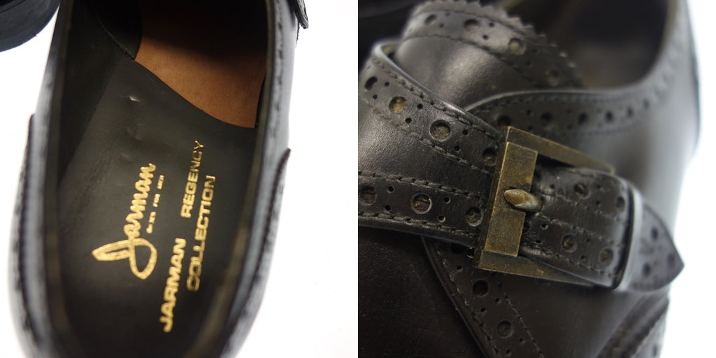 Good Condition ◆ German Leather Shoes Wing Tip Single Monk Strap Medallion Men's 26.5EE Black Jarman [AFC46] 