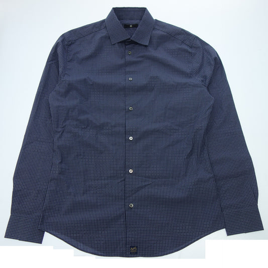 Hermes long sleeve shirt gingham check 39 men's blue HERMES [AFB20] [Used] 