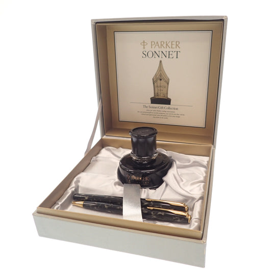 Very good condition ◆Parker Sonnet Fountain Pen Ballpoint Pen Set of 2 Gift Collection Nib 18K Marble GP x Resin Ink Box Included PARKER [AFB55] 