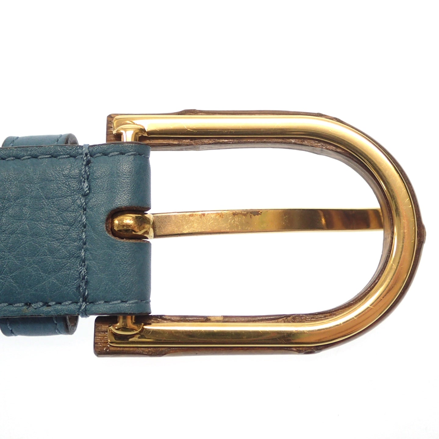 Good Condition◆Gucci Bamboo Buckle Leather Belt 322954 214351 80・32 Blue GUCCI [AFI10] 