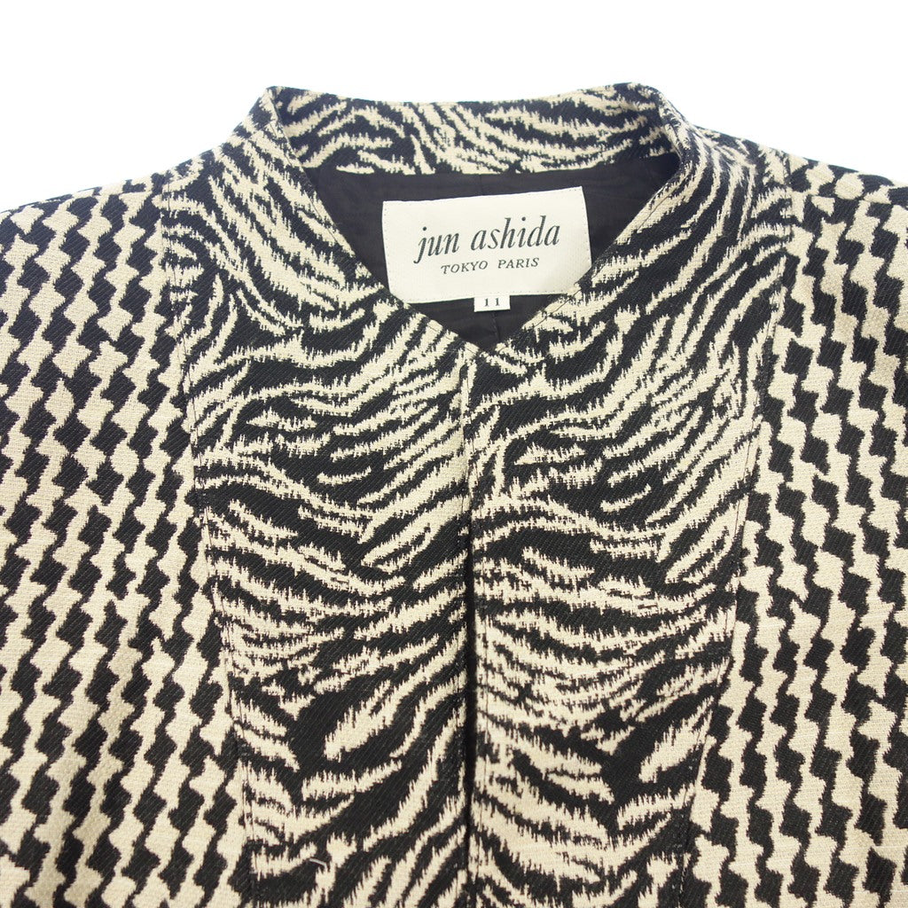 Very good condition ◆ Jun Ashida Collarless Jacket Houndstooth Pattern Ladies Size 11 White Black SJ6124 jun ashida [AFB4] 