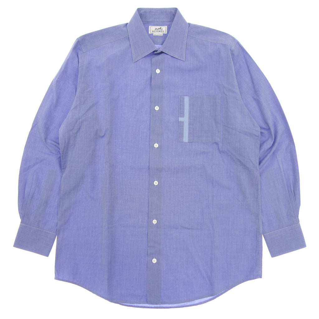 Very good condition◆Hermes long sleeve shirt cotton serie button men's size 39 blue HERMES [AFB37] 