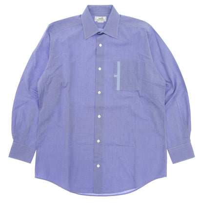 Very good condition◆Hermes long sleeve shirt cotton serie button men's size 39 blue HERMES [AFB37] 