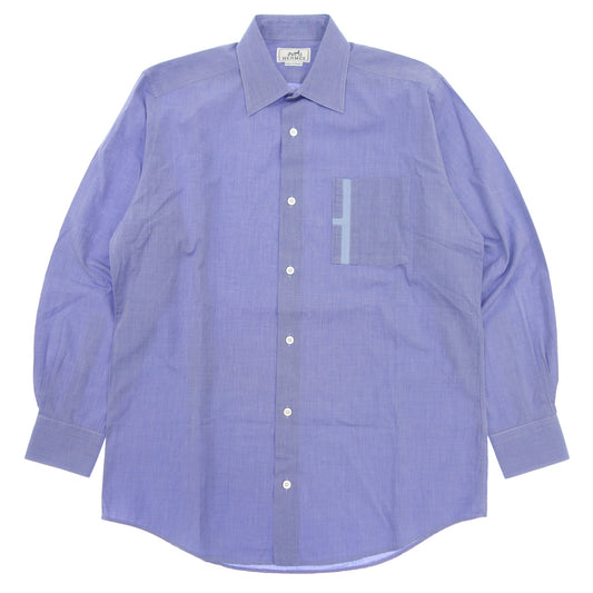 Very good condition◆Hermes long sleeve shirt cotton serie button men's size 39 blue HERMES [AFB37] 