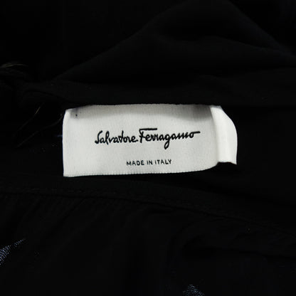 美品◆サルヴァトーレフェラガモ ロングワンピース ベルト付き レディース ブラック サイズ42 Salvatore Ferragamo【AFB31】