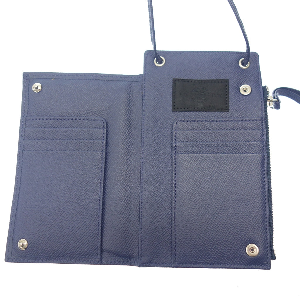 Like new ◆ Yorozu Kirihana 3D case Smartphone pouch shoulder leather cowhide navy 274yz012TTLW yorozu KIRIHANA [AFI18] 