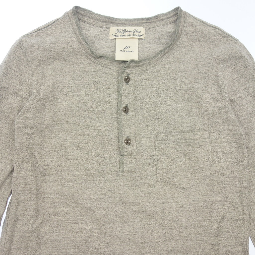 Very good condition ◆Remi Relief Long Sleeve T-shirt Henley Neck Cotton Men's Gray Size M REMI RELIEF [AFB3] 