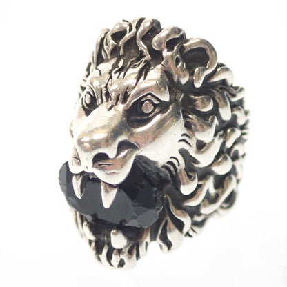 Used ◆ Gucci Ring Lion Head Colored Stone Metal Silver x Black No. 17 GUCCI [AFI8] 