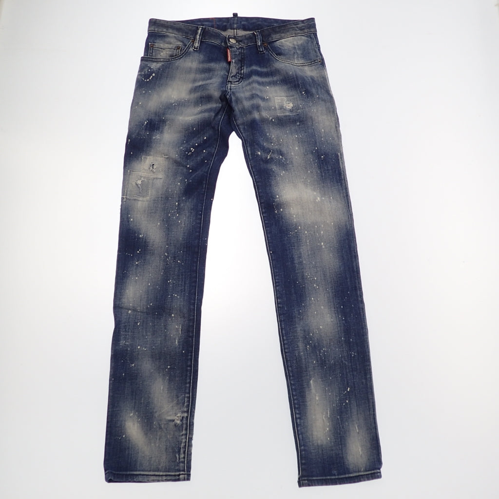 美品◆ディースクエアード デニムパンツ クラッシュ加工 メンズ 青 46 Anniversary Super Low Jean Dsquared2【AFB22】