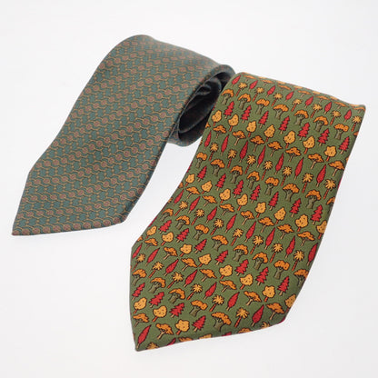 Good condition◆Hermes tie 100% silk wood pattern &amp; all over pattern HERMES 2 piece set [AFI4] 