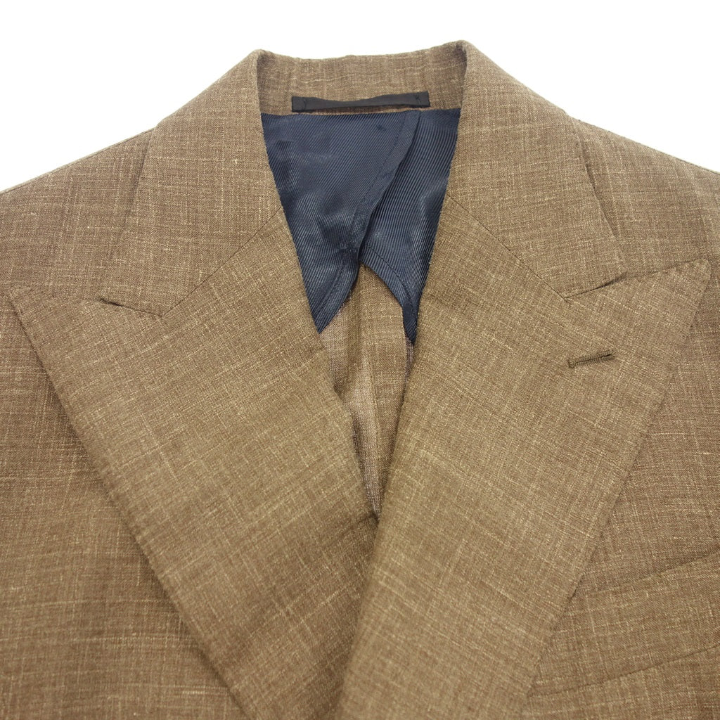 Very good condition◆Barba suit setup double wool x silk x linen men's brown size 42 BARBA [AFB6] 