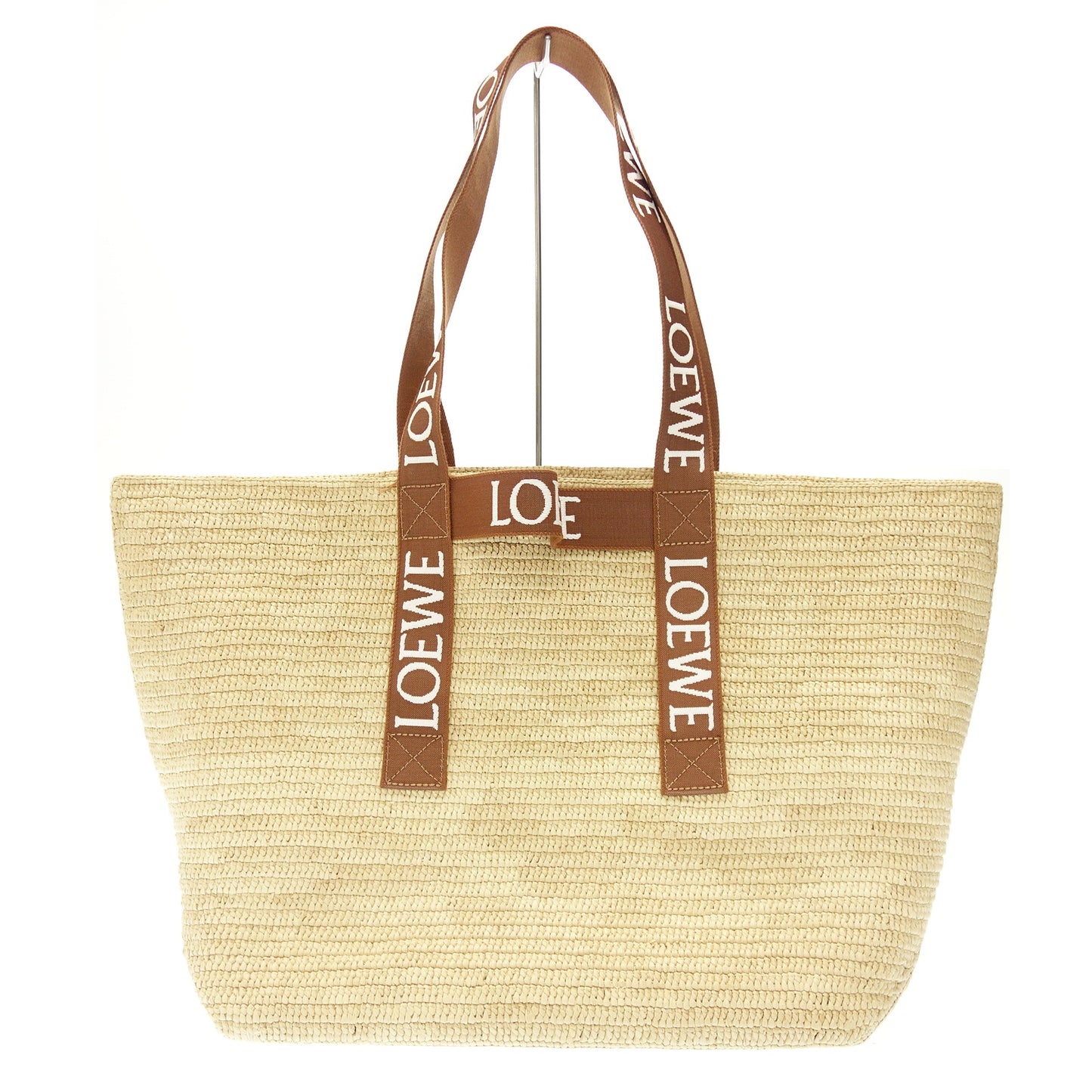 状况良好 ◆LOEWE 手提包折叠购物袋 Raffia Natural x Tan Brown LOEWE [AFE8] 