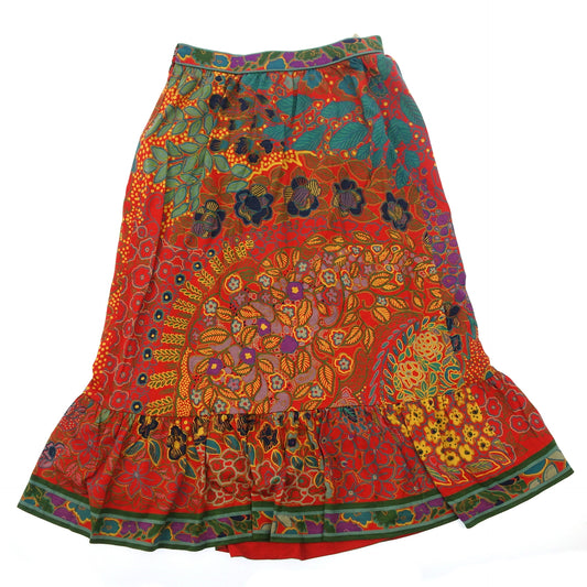 Good condition◆Leonard All-over pattern silk wool skirt ladies W63 red LEONARD [AFB15] 
