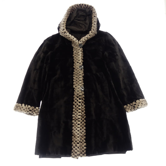 Good Condition◆Rozen Long Coat Wiesel Mink Silk Ladies F Black ROZEN [AFB15] 
