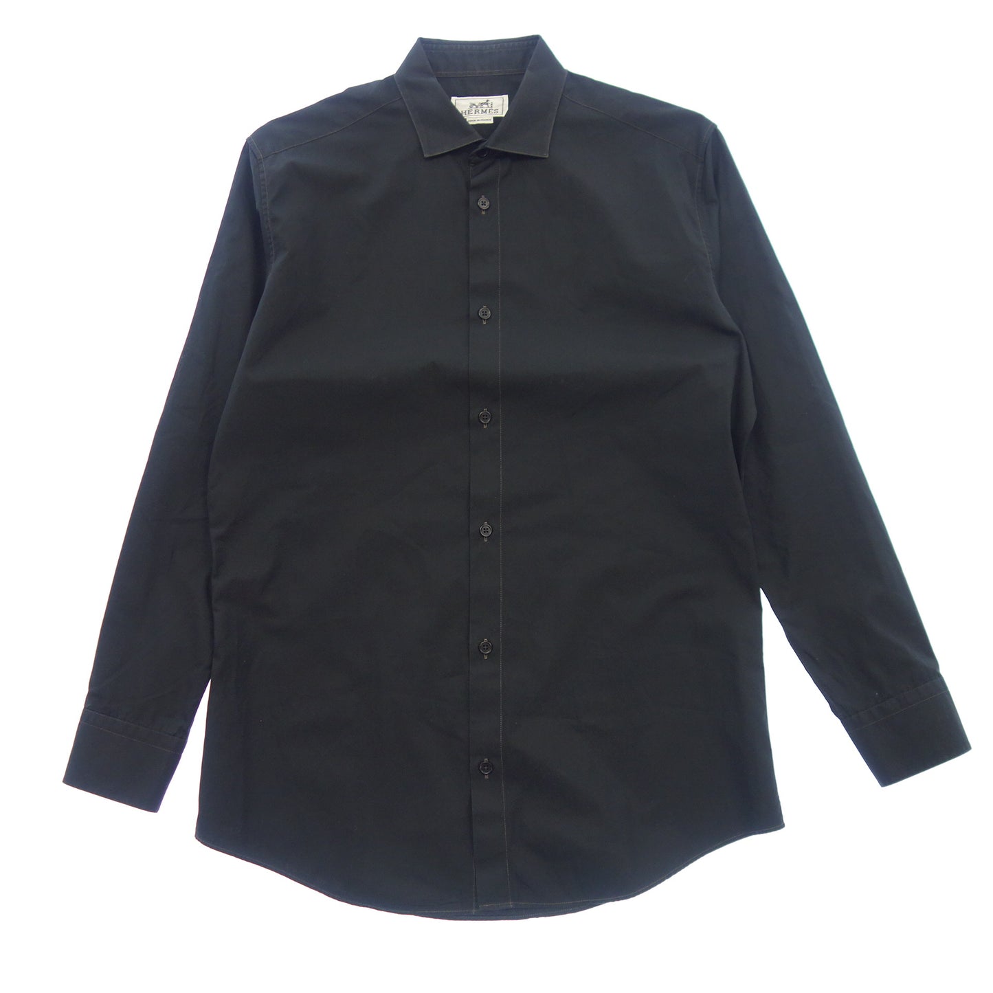 Used ◆Hermes long sleeve shirt serie button men's black 39 HERMES [AFB11] 