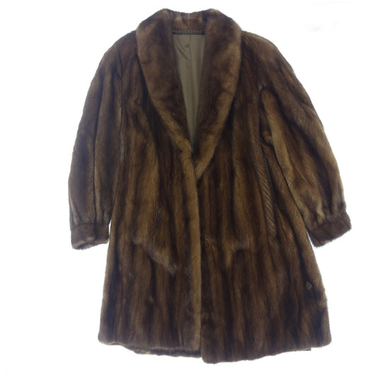 Good condition◆No brand sable semi-long coat brown size F [AFF19] 