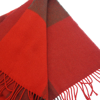 Very good condition◆Hermes muffler fringe wool check pattern red HERMES [AFI23] 