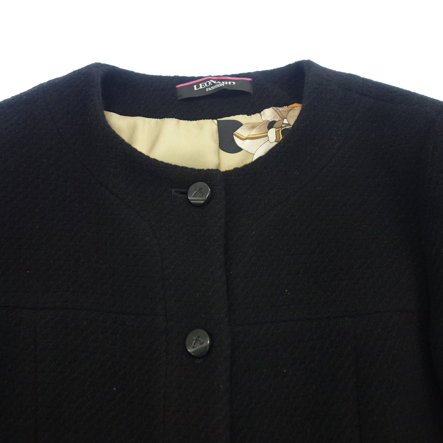 Good condition ◆Leonard long coat wool cashmere ladies black size 42 LEONARD [AFA20] 