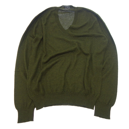 Good condition ◆ Gucci knit sweater V-neck camel silk men's green M GUCCI [AFB53] 
