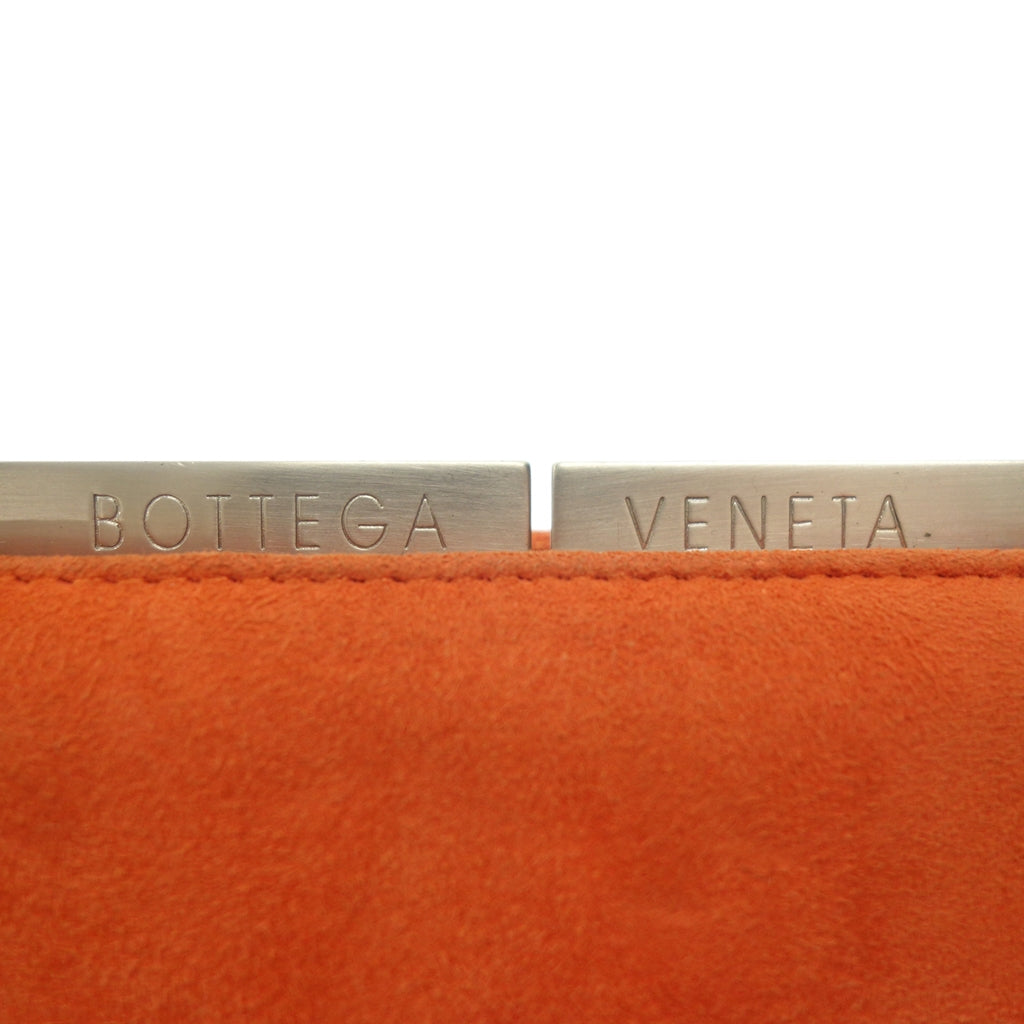 中古◆ボッテガ ヴェネタ チェーン ハンドバッグ スエード がま口 オレンジ ミラー付き Bottega Veneta【AFE6】
