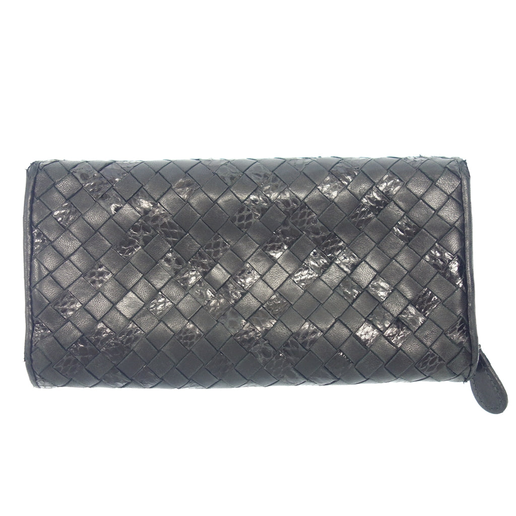 Used ◆ Bottega Veneta long wallet round zip intrecciato leather black BOTTEGAVENETA [AFI18] 