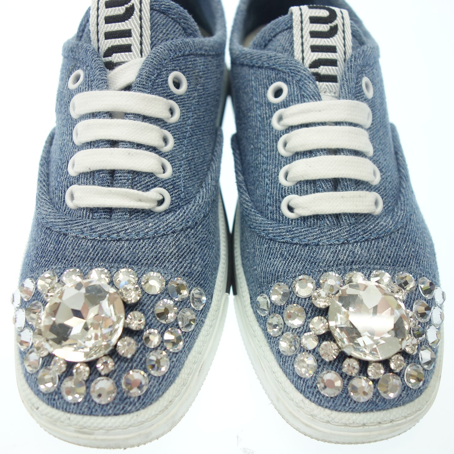 Good condition ◆ Miu Miu lace up sneakers denim bijou ladies 36.5 blue MIUMIU [AFC17] 