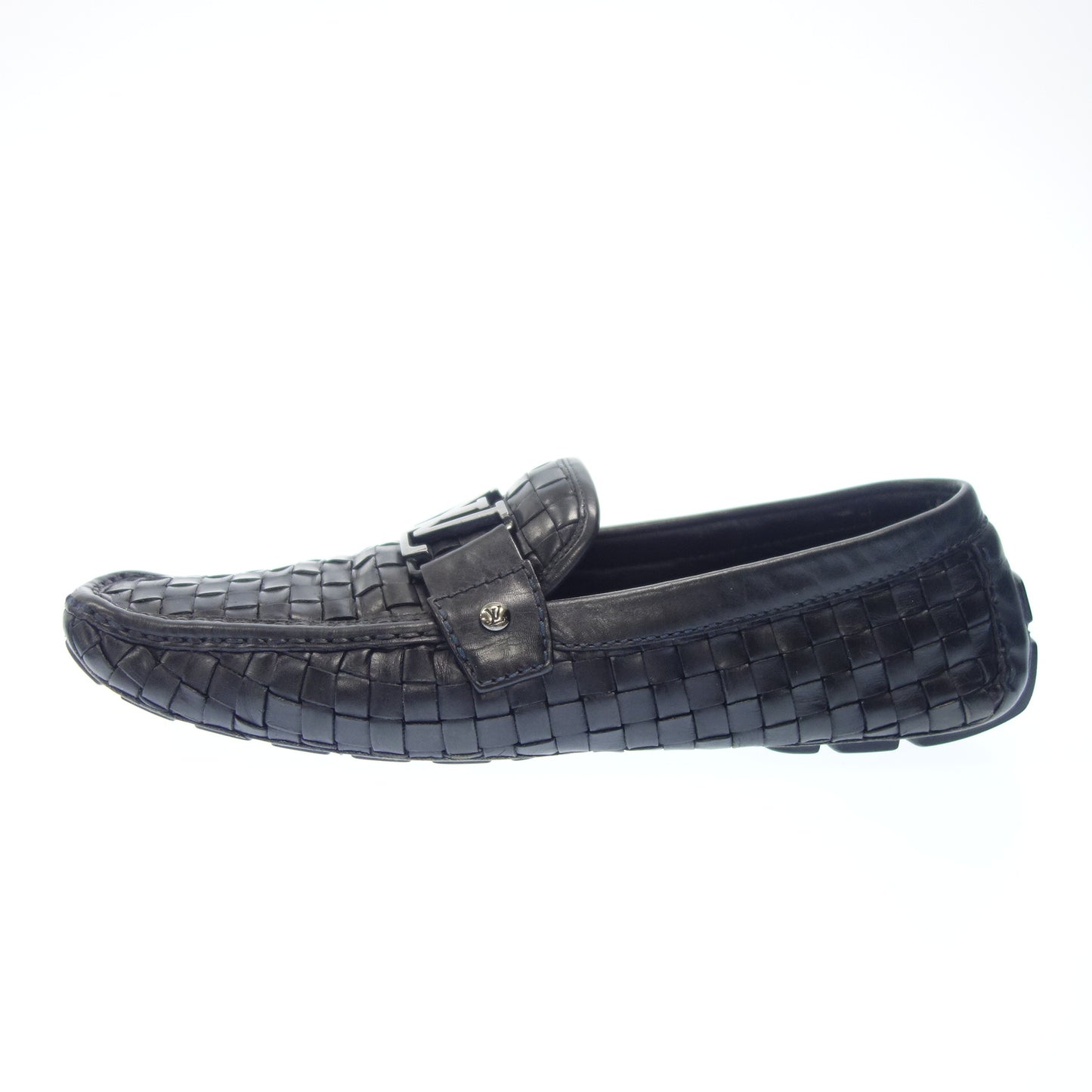 Used ◆Louis Vuitton leather loafers LV metal fittings silver metal fittings FA1112 men's 10.5 black LOUIS VUITTON [AFC54] 