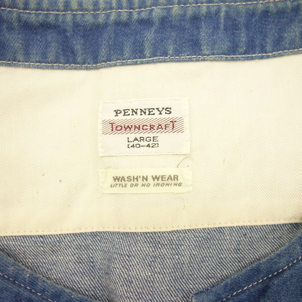 Good Condition ◆ Penny's Towncraft Short Sleeve Shirt Denim Men's Blue Size L penny's TOWNCRAFT [AFB11] 