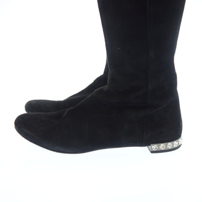 Used ◆ Miu Miu Rhinestone Suede Long Boots Zip Women's Black 37.5 miumiu [AFC48] 