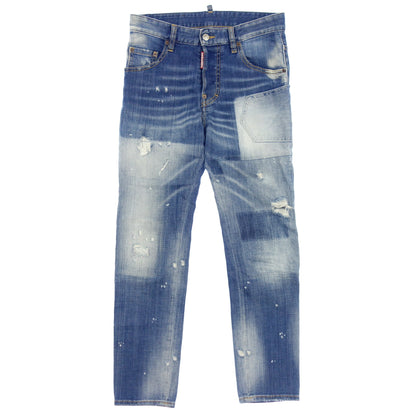 美品◆ディースクエアード デニムパンツ ジーンズ ダメージ加工 Skater Jean S71LB0456 青 メンズ サイズ42 DSQUARED2【AFB47】
