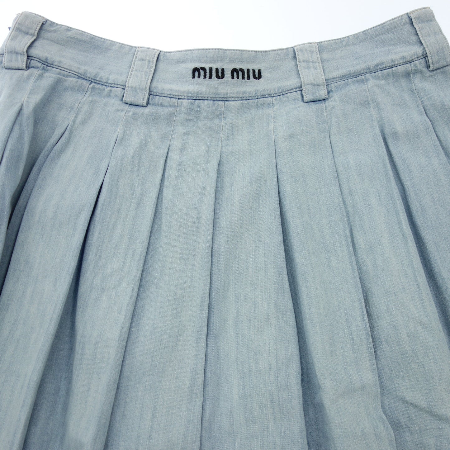 Miu Miu pleated skirt denim back logo ladies blue 42 MIUMIU [AFB26] [Used] 