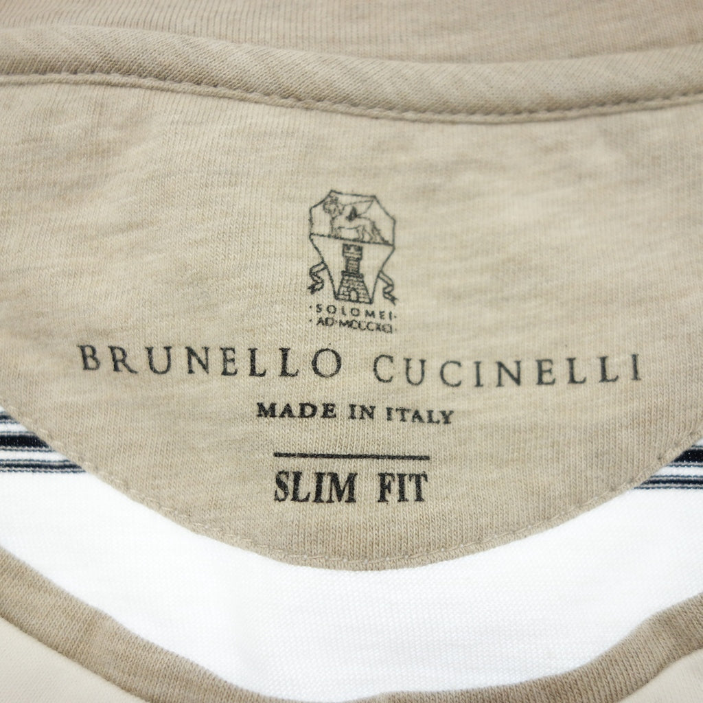 美品◆ブルネロクチネリ Tシャツ スリムフィット ストライプ メンズ サイズS ホワイト系 BRUNELLO CUCINELLI【AFB2】
