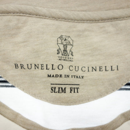 Good condition◆Brunello Cucinelli T-shirt slim fit striped men's size S white BRUNELLO CUCINELLI [AFB2] 