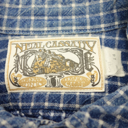 Used ◆Freewheelers long sleeve shirt Neal Cassady mini check men's size 14 Blue FREEWHEELERS NEAL CASSADY RAIL ROAD [AFB29] 