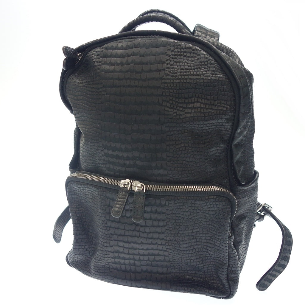 Very good condition ◆ Giorgio Armani backpack leather embossed black GIORGIO ARMANI [AFE6] 