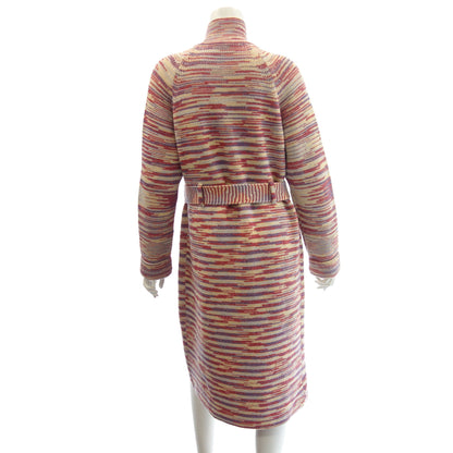 Good condition ◆ Missoni Knit Long Coat Wool Leather Belt Women's 44 Pink MISSONI [AFB41] 