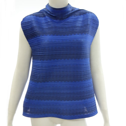 Good condition ◆ Pleats Please Issey Miyake Cut and Sew High Neck Sleeveless PP33JK652 Women's Blue Size 3 PLEATS PLEASE ISSEY MIYAKE [AFB33] 