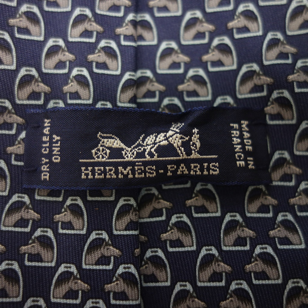 Good condition◆Hermes tie 606091 All-over pattern horse talk silk navy HERMES [AFI5] 